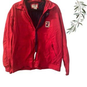 Vintage Newport Blue Lined Red Zip Up Windbreaker Size Large Nautical